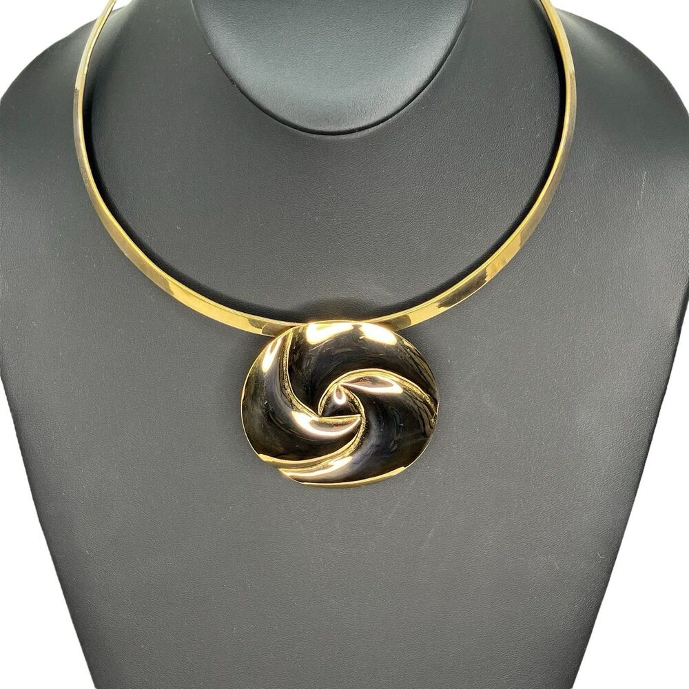 Vintage 80's Torque Choker Necklace Statement Gold Swirl Y2K Glam